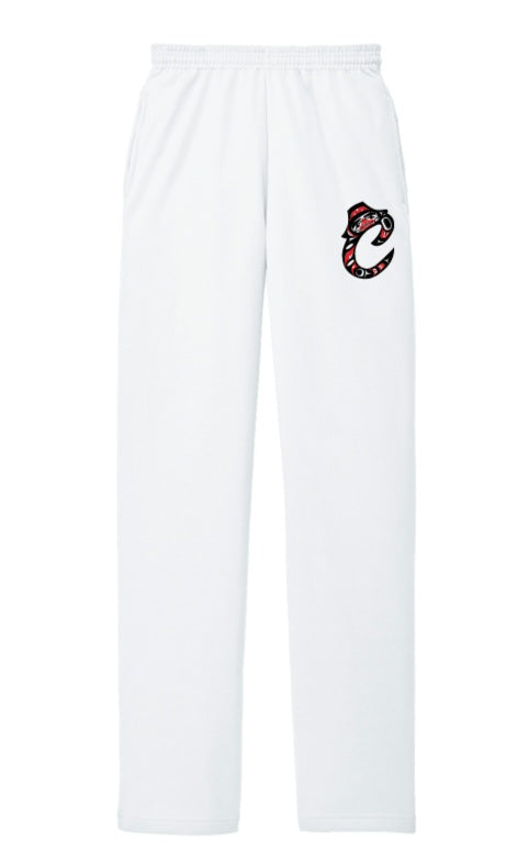 White sweats w/ formline 'C' made by Jeff Jainga